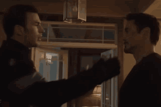 captain america and iron man are standing next to each other in a living room .