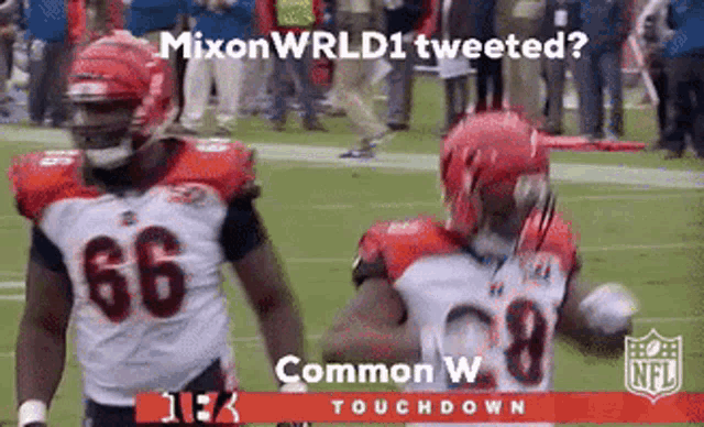 two football players on a field with the caption mixon wrld tweeted
