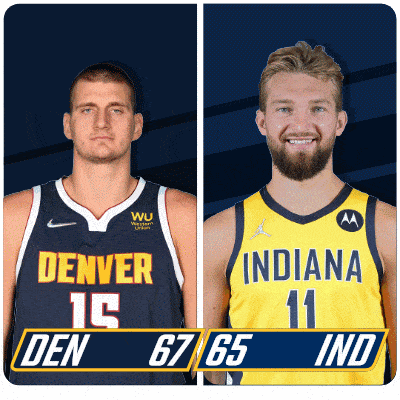 two basketball players from denver and indiana are shown
