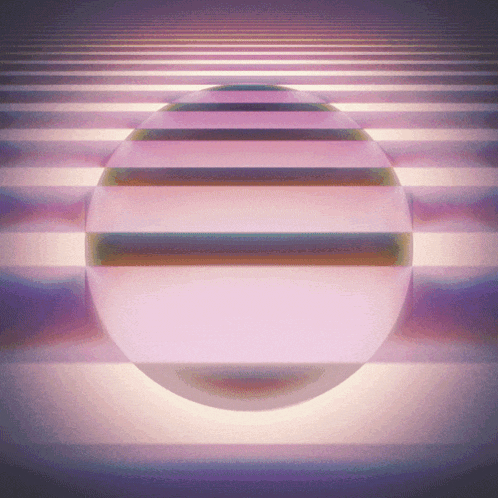 a purple and pink striped background with a sphere in the center