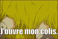 a cartoon of a man with the words " j'ouvre mon colis " on the bottom