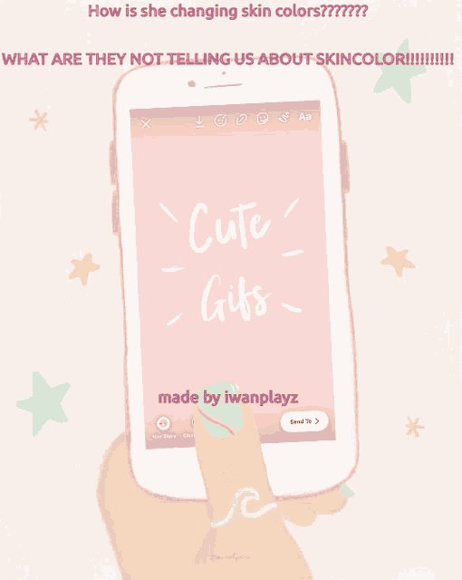 an illustration of a hand holding a cell phone that says cute gifs on the screen