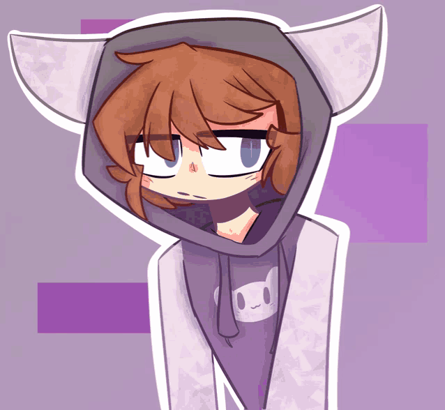 a drawing of a person wearing a hoodie with a cat face on it