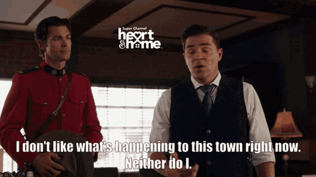 two men are standing next to each other with the words " i don t like what 's happening to this town right now "