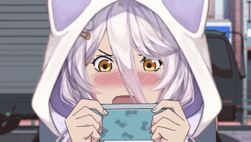 a girl with a cat ear hood is holding a game controller