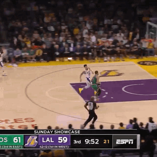 a basketball game is being played on a sunday showcase