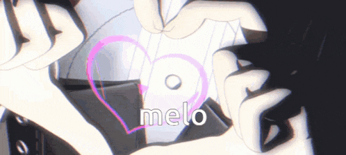 a person is making a heart shape with their hands and the word melo is visible in the background