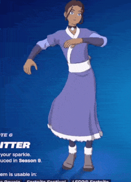 a girl in a purple dress is dancing in a video game