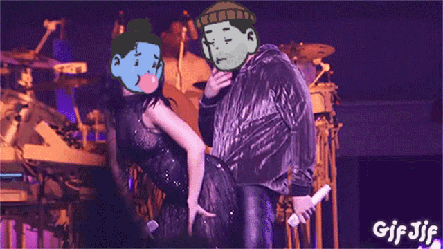 a cartoon of a man and a woman on a stage with the words gif jif on the bottom right