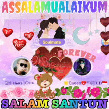 a picture of a man and woman kissing with the words assalamualaikum salam santun