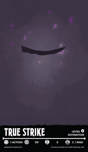 a poster for true strike shows a purple explosion