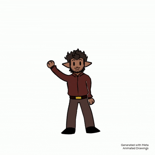 a cartoon of a man with a beard and ears is standing with his arms outstretched on a white background .