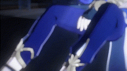 a person in a blue suit is being held by another person in white gloves