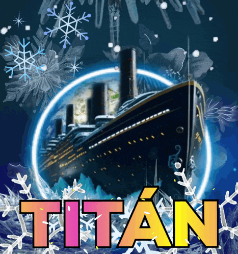a titanic ship is surrounded by snowflakes and the word titan