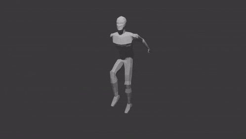 a low poly model of a man with a prosthetic leg is standing in the dark .