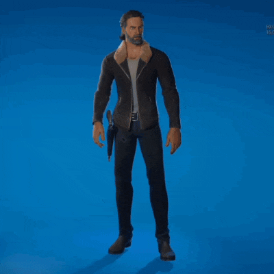a man with a beard is holding a gun and dancing