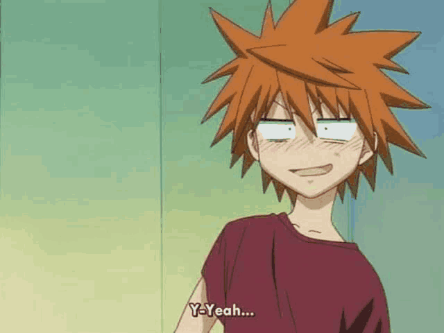 a cartoon character with orange hair is making a funny face and saying y-yeah .