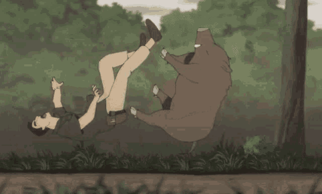 a cartoon drawing of an elephant laying on its back in the grass .