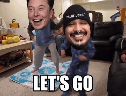 a man in a multiverse hat is standing next to a little boy