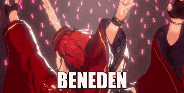 a video game character is dancing with the word beneden on the bottom right