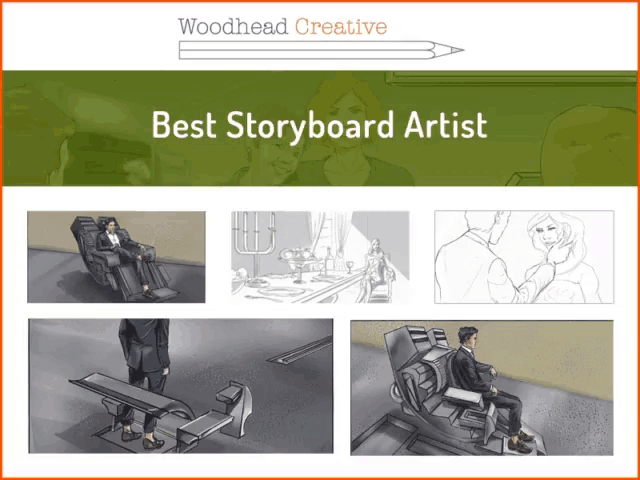 a poster for woodhead creative shows a man sitting in an office chair