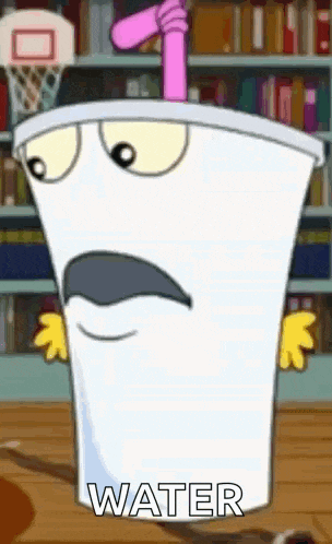 a cartoon of a cup of water with a straw and the words `` water '' written on it .