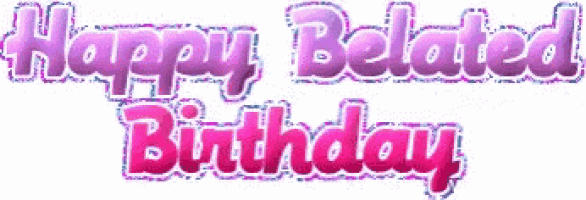 a pink and purple happy belated birthday greeting card