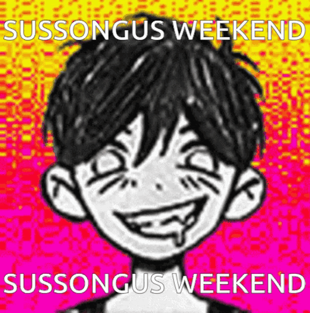 a black and white drawing of a boy with the words sussongus weekend written on it