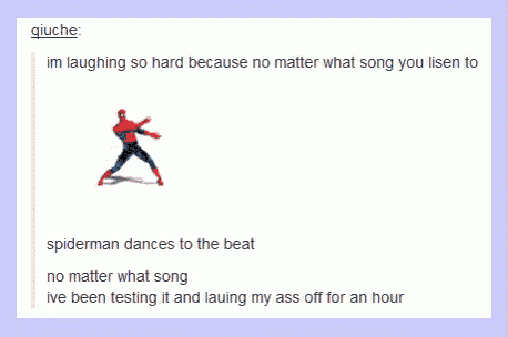a cartoon of a spiderman dancing to a beat