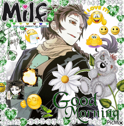 a picture of a man with a flower and the words good morning picmix