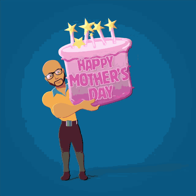 a man is holding a cake that says happy mother 's day on it