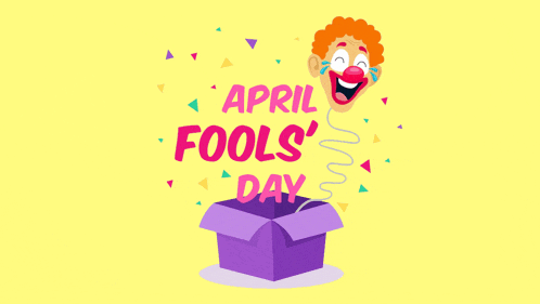 a clown is coming out of a box with the words april fools day