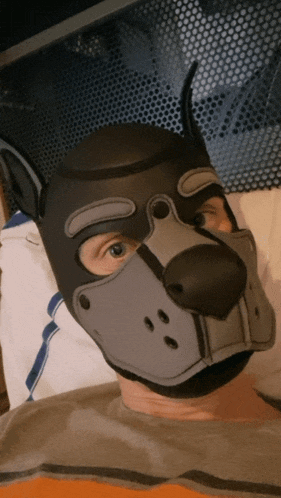 a person wearing a dog mask with holes in the nose