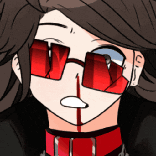 a close up of a person 's face with red glasses