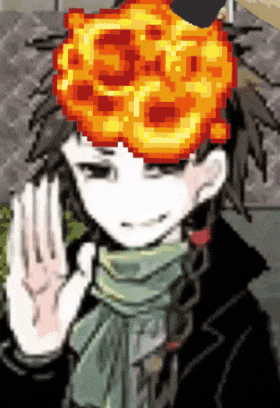 a pixel art drawing of a boy with a flame on his head
