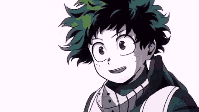 izuku midoriya from my hero academia is smiling and looking at the camera on a white background .