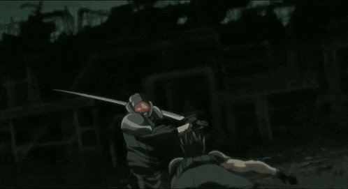 a cartoon character with a skull and crossbones on his head is spinning a sword