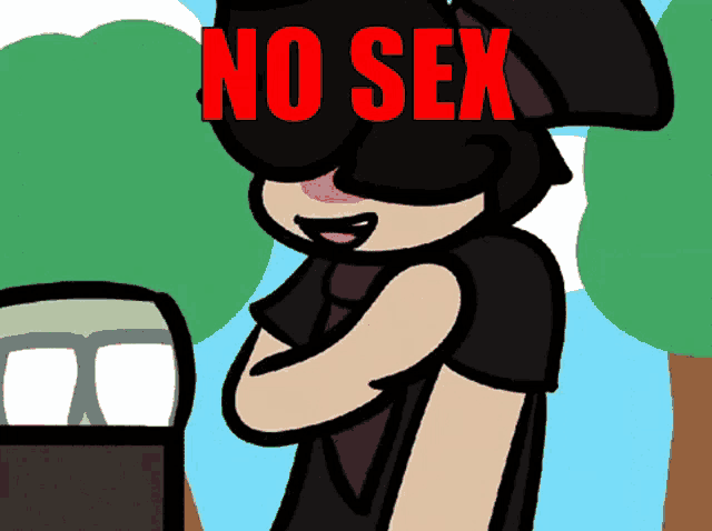 a cartoon of a person with the words no sex on it