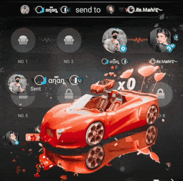 a screenshot of a messaging app with a red car and the words " send to " at the top