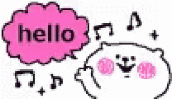 a cartoon of a bear saying hello with a pink speech bubble .
