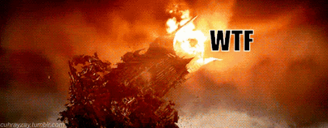 a picture of a fire with the words wtf written on it