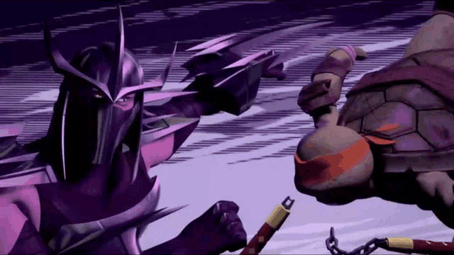 teenage mutant ninja turtles shredder and raphael fighting