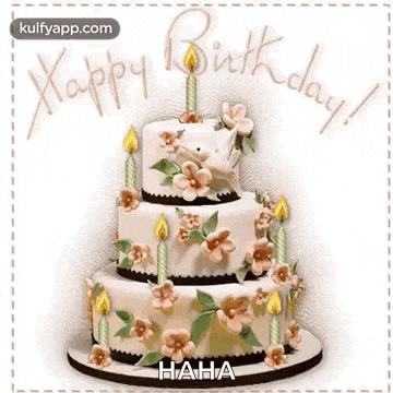 a birthday cake with flowers and candles on it and the words `` happy birthday ! ''