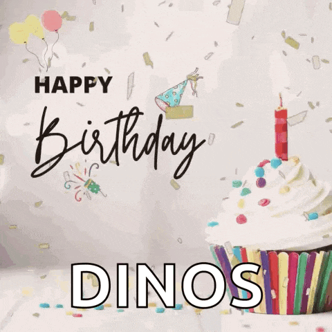 a birthday card for dinos with a cupcake and candle