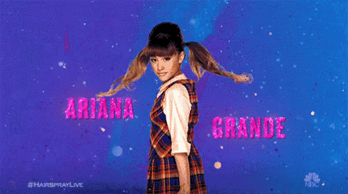 ariana grande is featured in a purple background