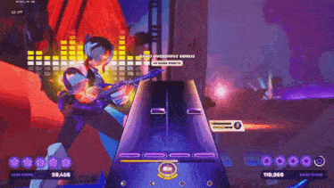a video game with a character playing a guitar and the words hard overdrive bonus on the bottom