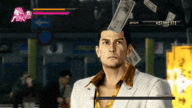 a video game screen shows a man with money on his head and the number 25 602 171