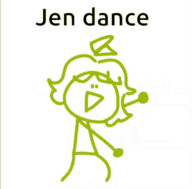 a drawing of a girl with the words jen dance above her