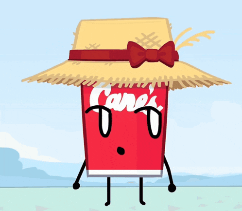 a can of cane 's is wearing a straw hat and bow tie