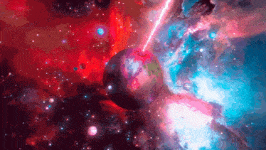 a painting of a planet in the middle of a colorful space